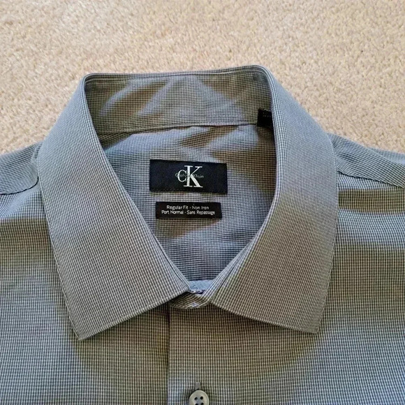 Calvin Klein Men's  Dress Shirt Grey Cotton 17 - 32/33 Micro Check Non Iron - Picture 3 of 12